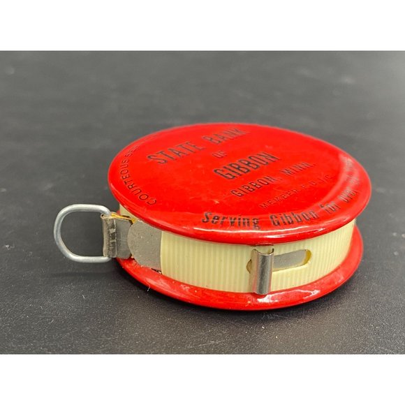 VTG State Bank of Gibbon Minnesota Pocket Metal Tape Measure Double Sided Insura - Picture 4 of 7